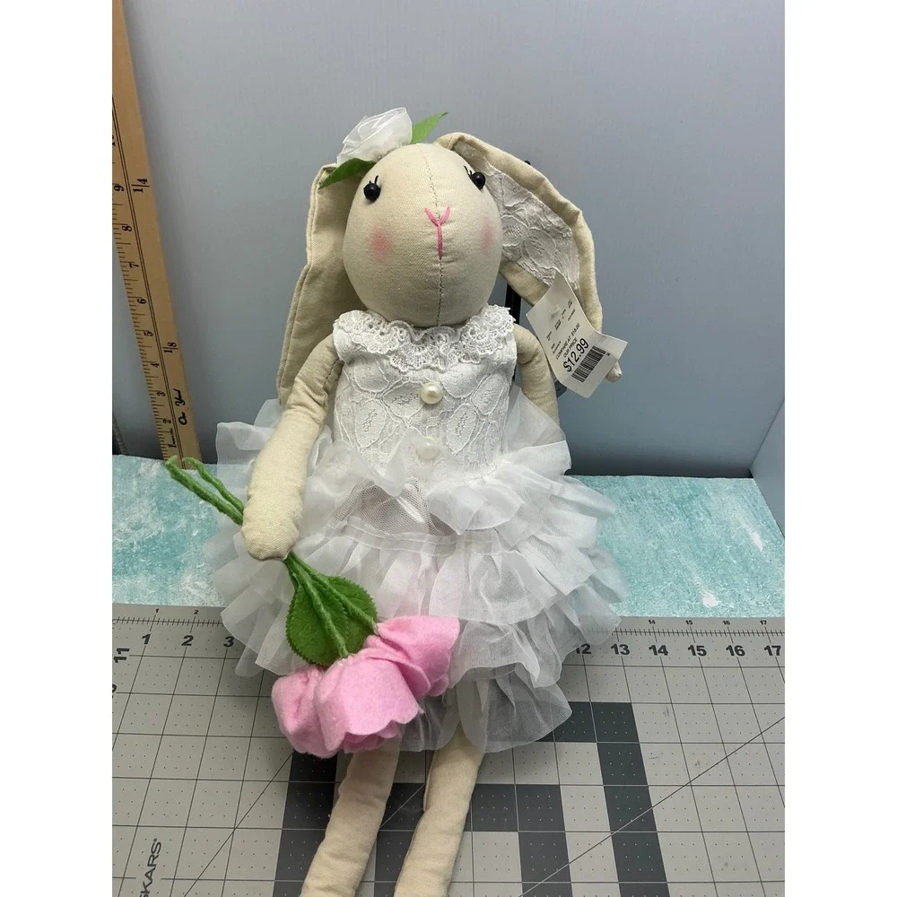 222 Elegance Whimsical Long Leg Bunny Doll White Lace Tutu Pink Rose NWT 22in